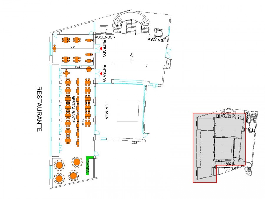 RESTAURANTE CON MOBILIARIO Plano Ateneo Sky Bar Restaurant